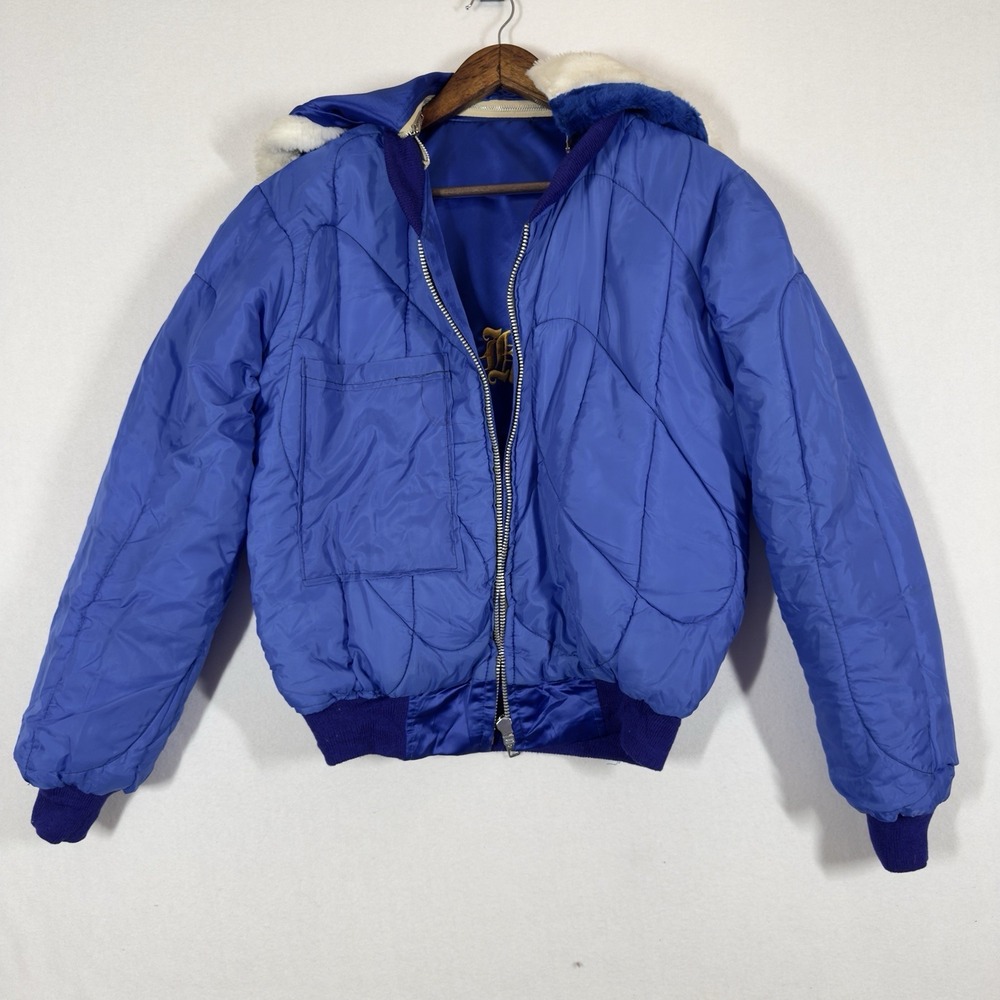 Vintage‎ Sukajan Souvenir Jacket Korea Dragon Tiger Satin Blue Hooded Brad - Picture 13 of 16